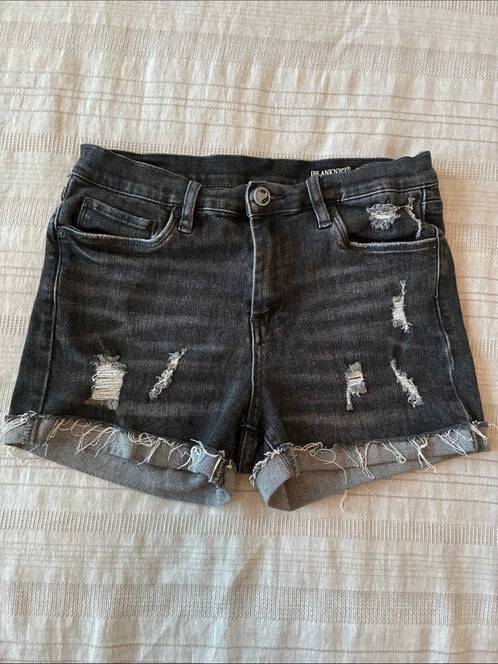 Blank NYC Black Distressed Denim Jean Shorts